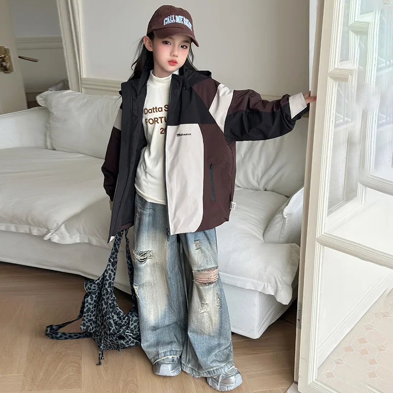 Baby Girl Top Girls Spring and Autumn Coat 2024 New Medium and Large Children Fashion Loose Collocation Color Durable Coat