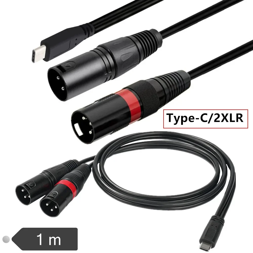 USB C to Dual XLR Male Audio Cable Type-C to 2 XLR Male Stereo Power Amplifier Cable Mobile Phone Connection Active Speaker