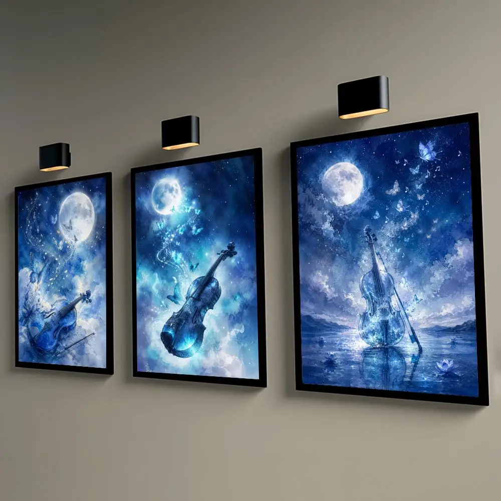Moonlight Violin Melody Poster Self-adhesive Wall Mural Art Waterproof Sticker For Living Room Decor High Quality Print Gift