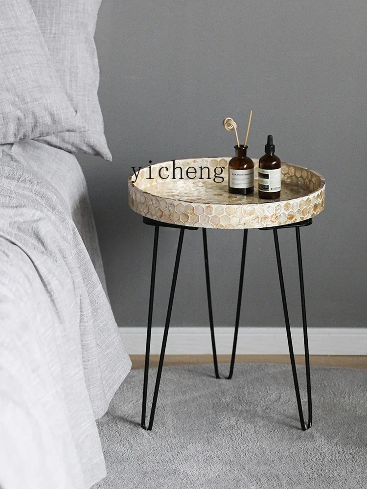 b19Z2 Natural Shell round Tray Side Table Silent Wind Storage Coffee Table  Guesthouse Decoration Table