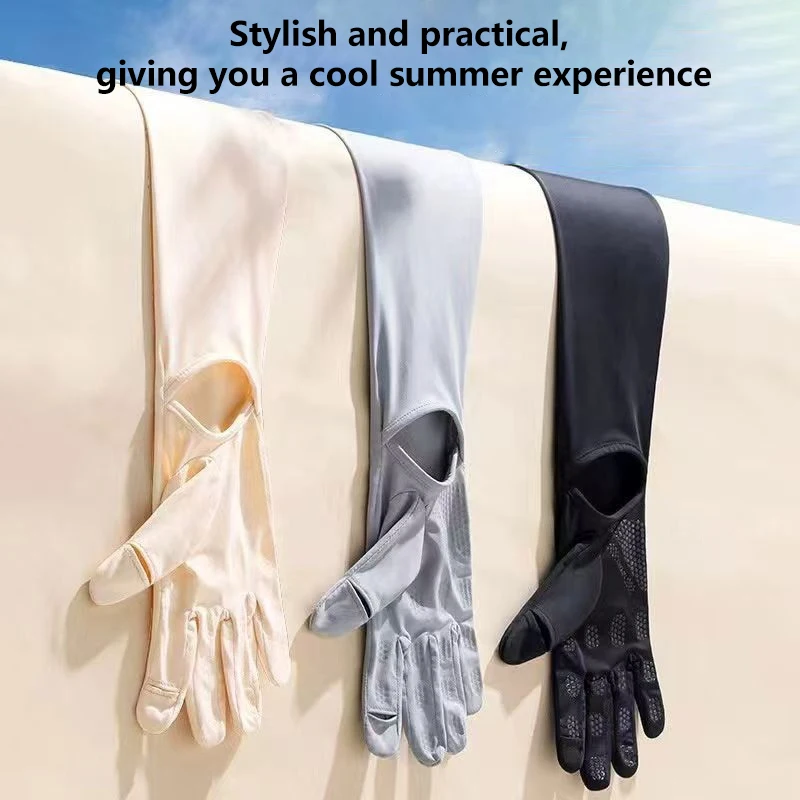 

Новые летние солнцезащитные перчатки из ледяного шелка, дышащие и легкие, с защитой от ультрафиолета, подходят для вождения, с ледяными рукавами.