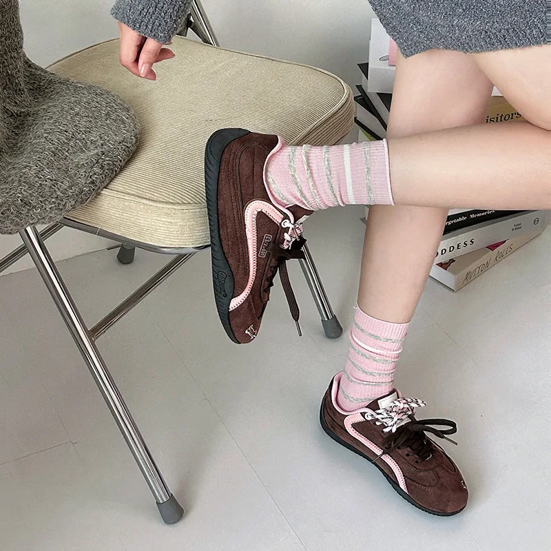 Nowe jesienno-zimowe skarpetki damskie do połowy łydki, bawełniane, w paski, z koronką i w kropki, wysoka jakość, 2025