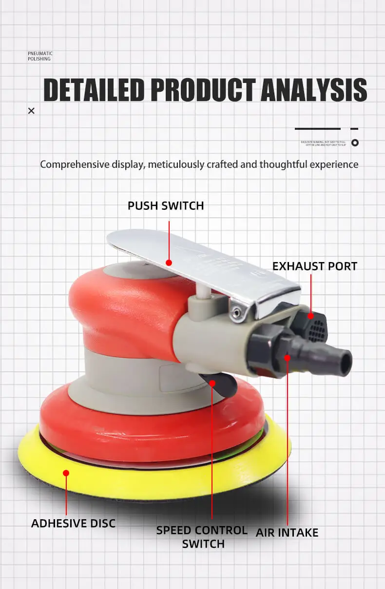 High-quality 5-inch 125mm Pneumatic Double-acting Random Track Air Sander, Adjustable Speed, Professional Grade, Low Vibration