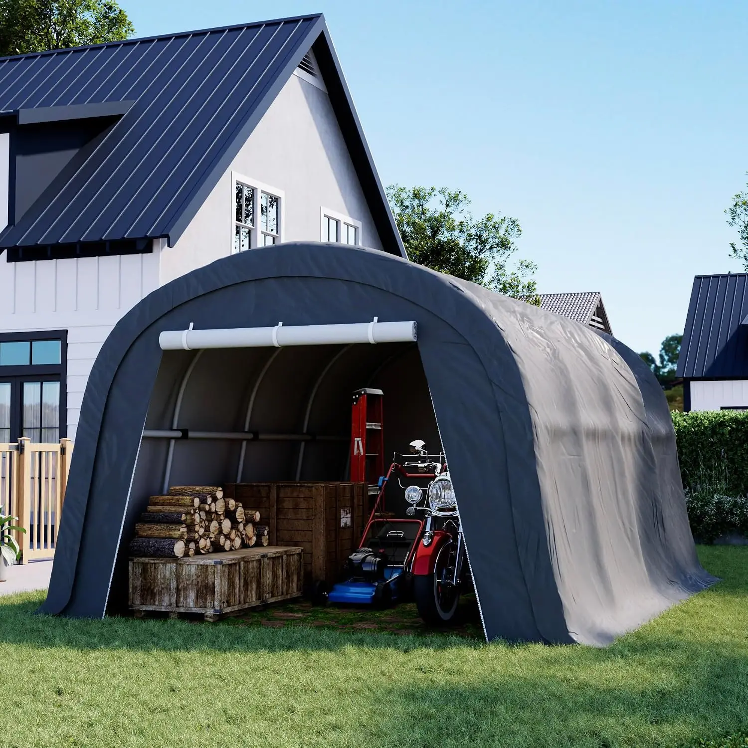 Outdoor Storage Shelter 13x20ft Heavy Duty Carport 2 Zipper Doors Waterproof UV Canopy Car Truck Boat, Customized