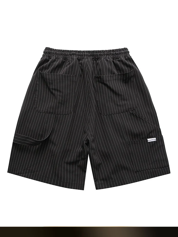 

American Retro Striped Drapey Casual Men's orts Summer New Commuter Loose Five-Point Dstring Elastic Fiber Polyester orts