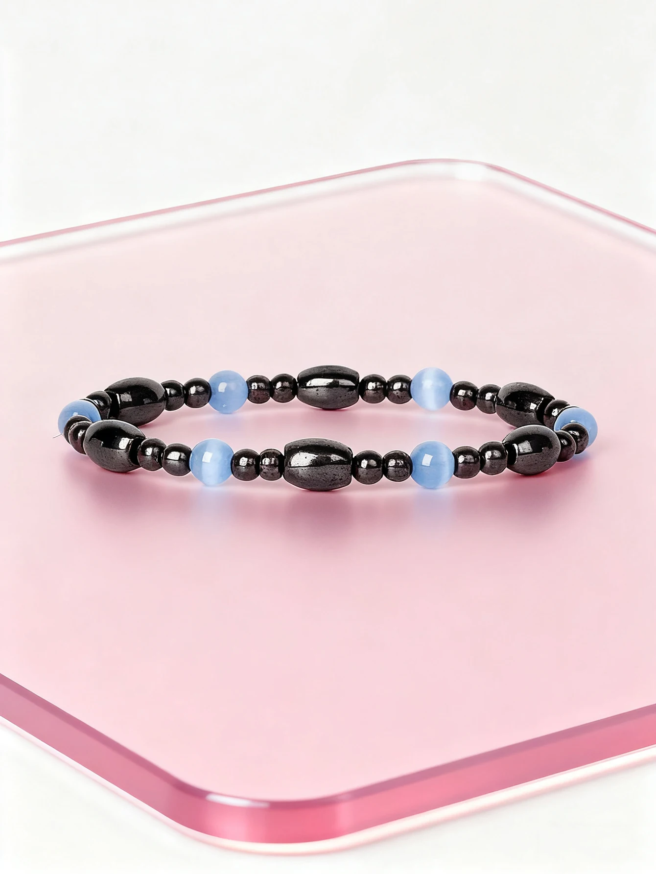 Hematite & Blue Cat Eye Beads Bracelet Handmade Beaded Bracelet Healing Protection Grounding Intuition Charm Reiki Women Jewelry