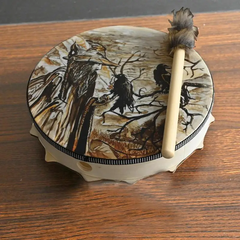 Shamanic Drums Old Man And Crow Shaman Drumsfor Adults Symbol Of The Siberian Drum Spirit Music Drum With Drumstick Wood Music