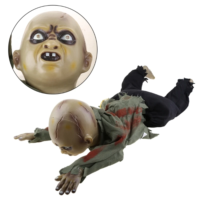 Animated Crawling Zombie Baby Decor, Terrifying Haunted House Ornament, Spooky Figure for Halloween Themed Decoration Characters