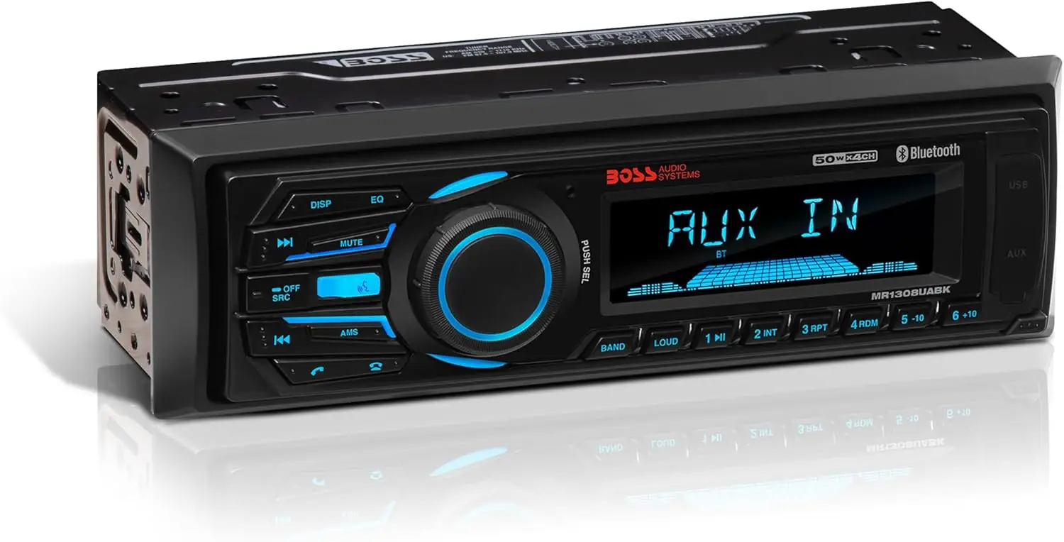 

MR1308UABK Marine Boat Stereo – Single Din, Bluetooth, No CD DVD Player, AM/FM Radio Receiver, Aux-in, USB