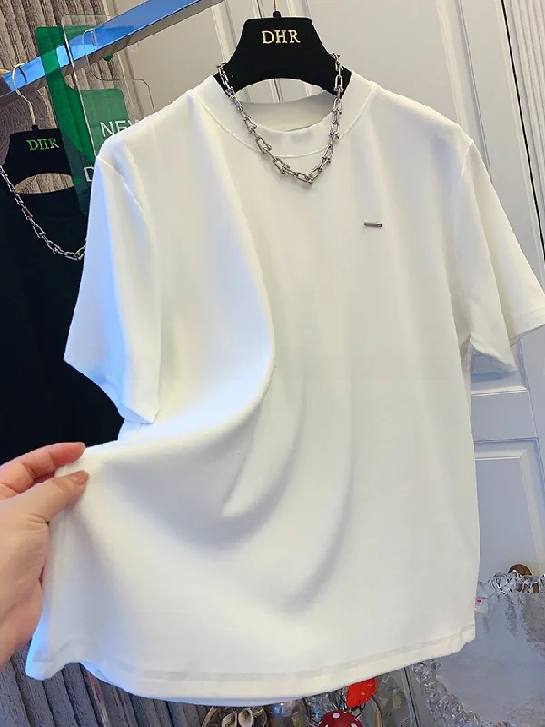 

plus Size Women's T-Shirt round Neck Short Sleeve Loose Casual Top Summer Base Layer Shirt European Goods Large Size Cotton