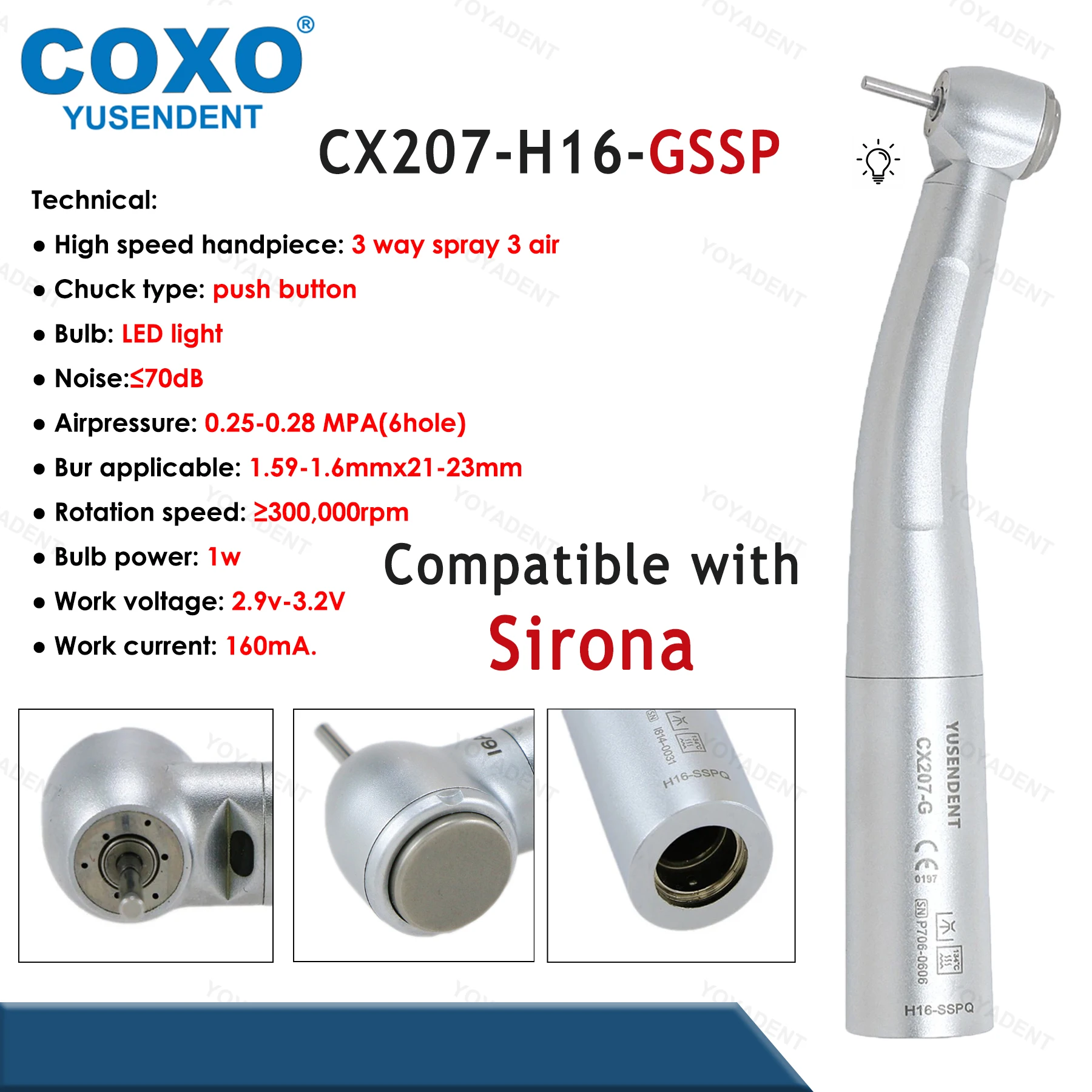 Coxo Dental Turbine Glasfaser Hoch geschwindigkeit shand stück Luft rotor Standard/Drehmoment Big Head LED-Kupplung 6-polig fit kavo nsk sirona wh