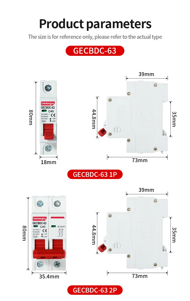 1P 2P 3P 4P DC 1000V MCB Solar Mini-Leistungsschalter Überlastschutzschalter 6A 10A 16A 20A 25A 32A 40A 50A 63A Photovoltaik PV – Detail 6