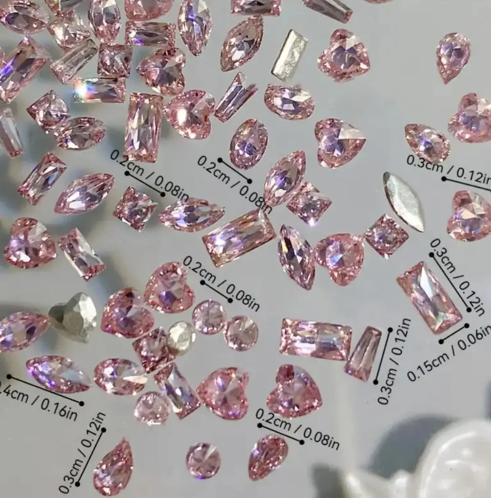 50 Stück gemischte Größe, flacher Boden, Zirkon-Diamant-Nagel-Charms, 2–3 mm, Edelsteine, Mini-Nagelkunst, Strass, mehrere Formen, Kristall-Nagel-Edelsteine – Detail 7