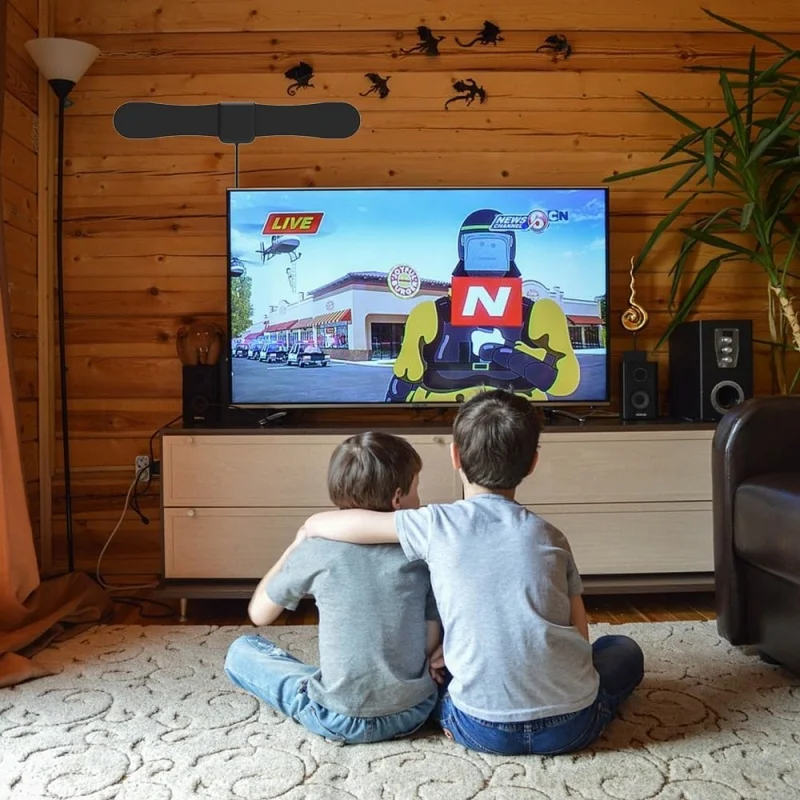 テレビアンテナ 4K 1080p 全てのテレビに対応、地デジチャンネル用、スマートスイッチアンプ信号ブースター -11.4フィート同軸HDTVケーブル、屋内/屋外用