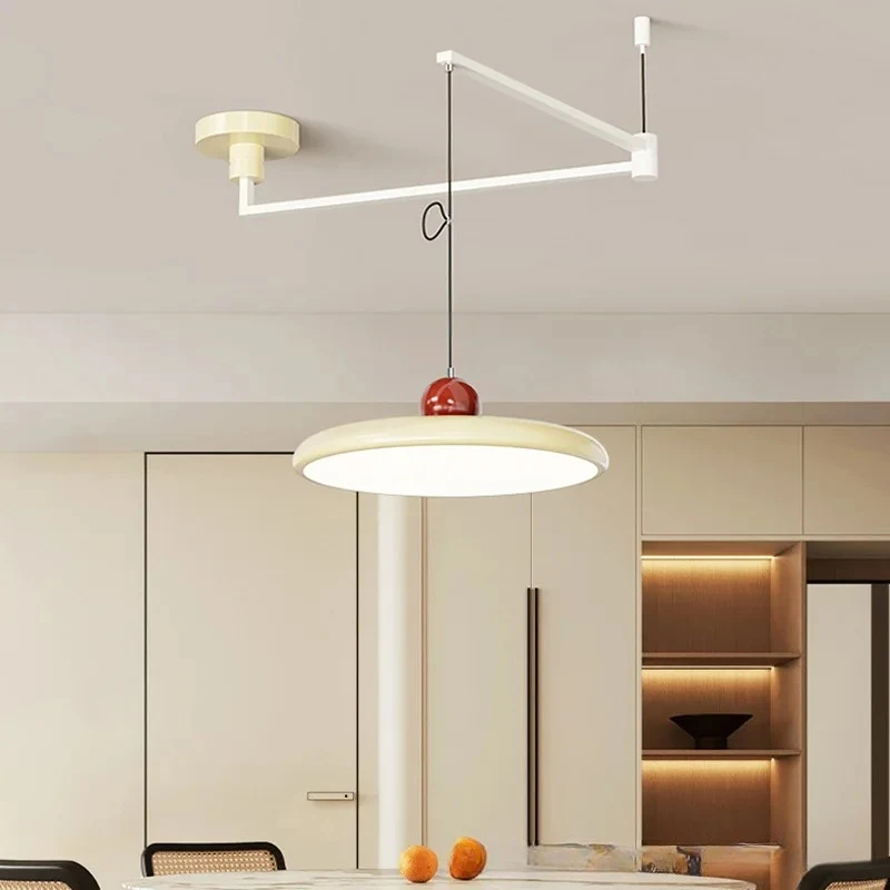 Minimalistyczna lampa wisząca UFO z regulowanym ramieniem, pełnospektralna, chroniąca wzrok, nordycka lampa LED do jadalni, stołu, baru i wystroju wnętrz.