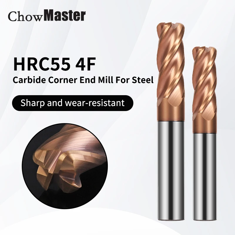 Full Size Extended HRC55 round nose milling cutter bronze coated R0.2 bullnose end mill CNC machining CNC cutting tools