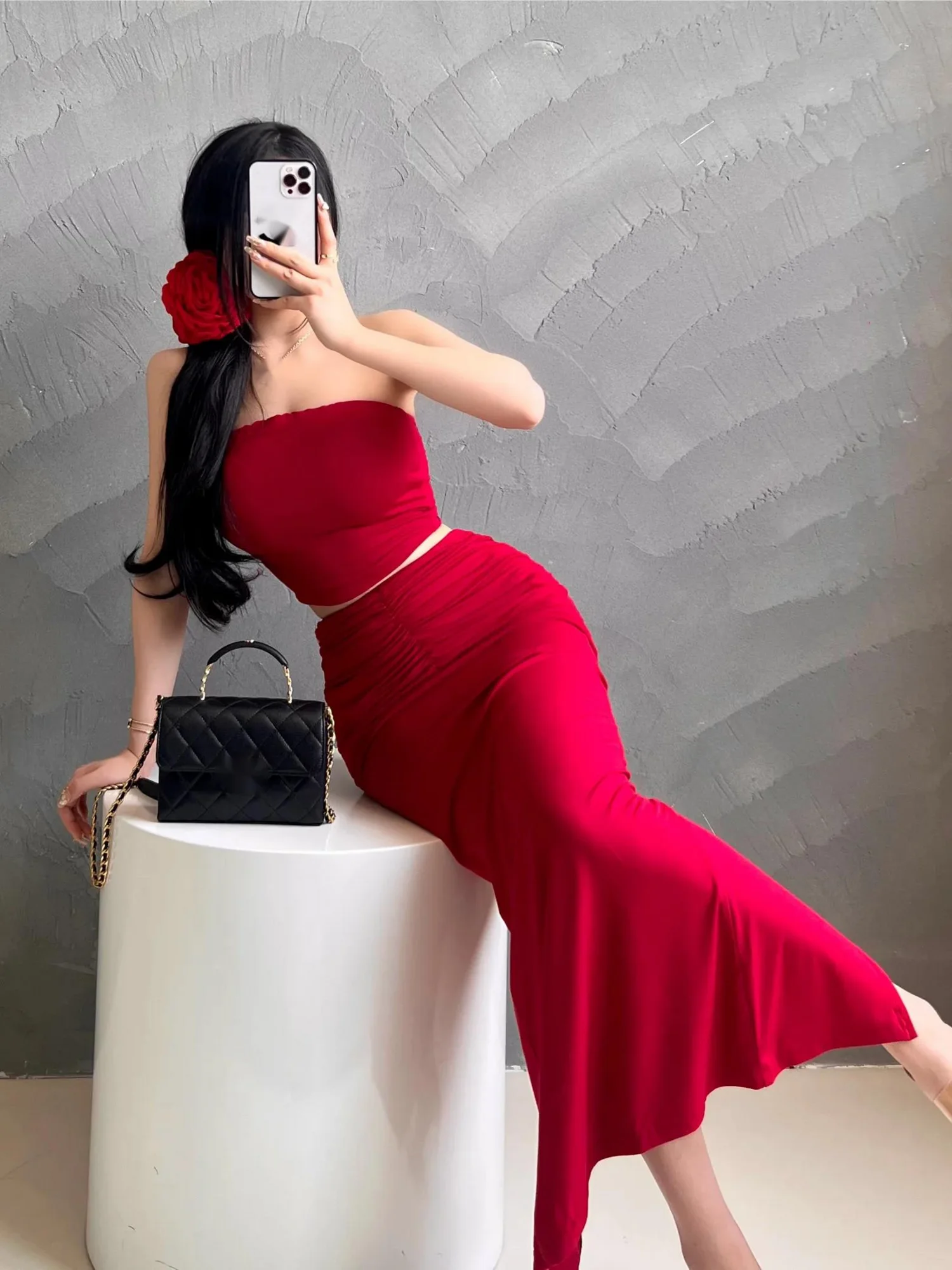 

Spicy Girl Women's Summer New Style Off Shoulder Strapless Top Split Hip Wrapping Half Dress Elegant Hot Sexy Women Summer