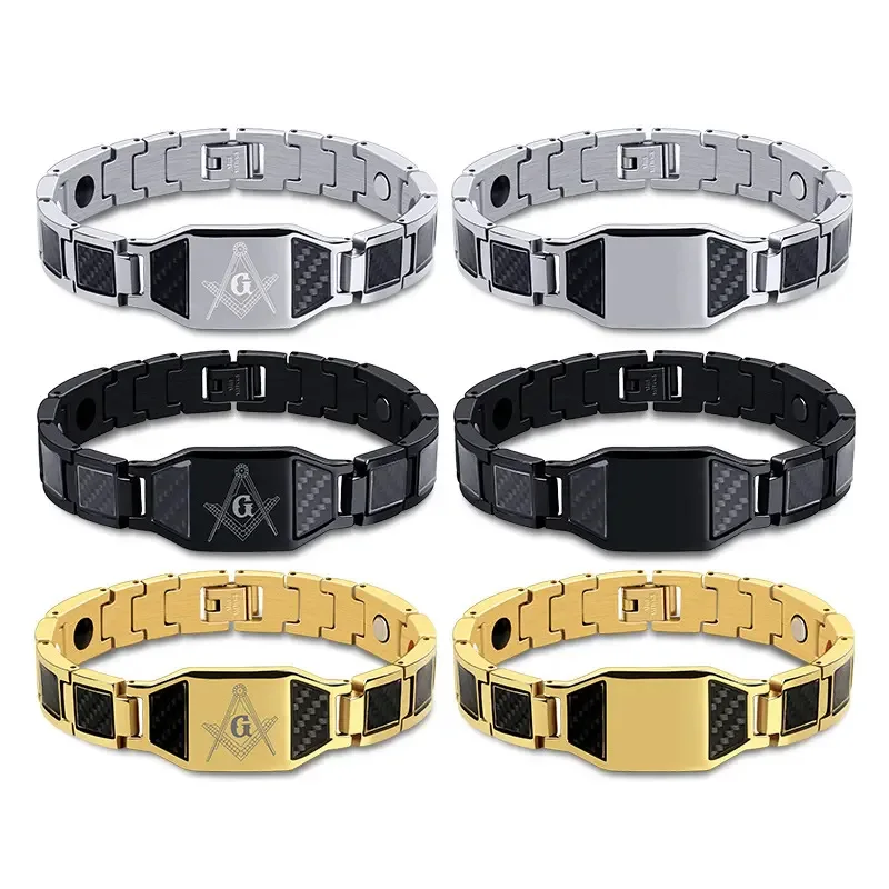2pcs/lot Stainless Steel Magnetic Therapy Bracelet Blanks Laser Engraved Carbon Fiber Bracelet Health Care Gift For Him Dad