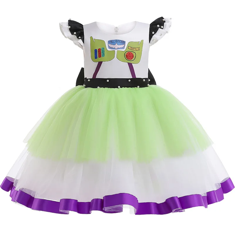 New Girls' Summer Buzz Lightyear Dress With Nail Bead Candy Color Patchwork Princess Dress Children's Dress In The Middle