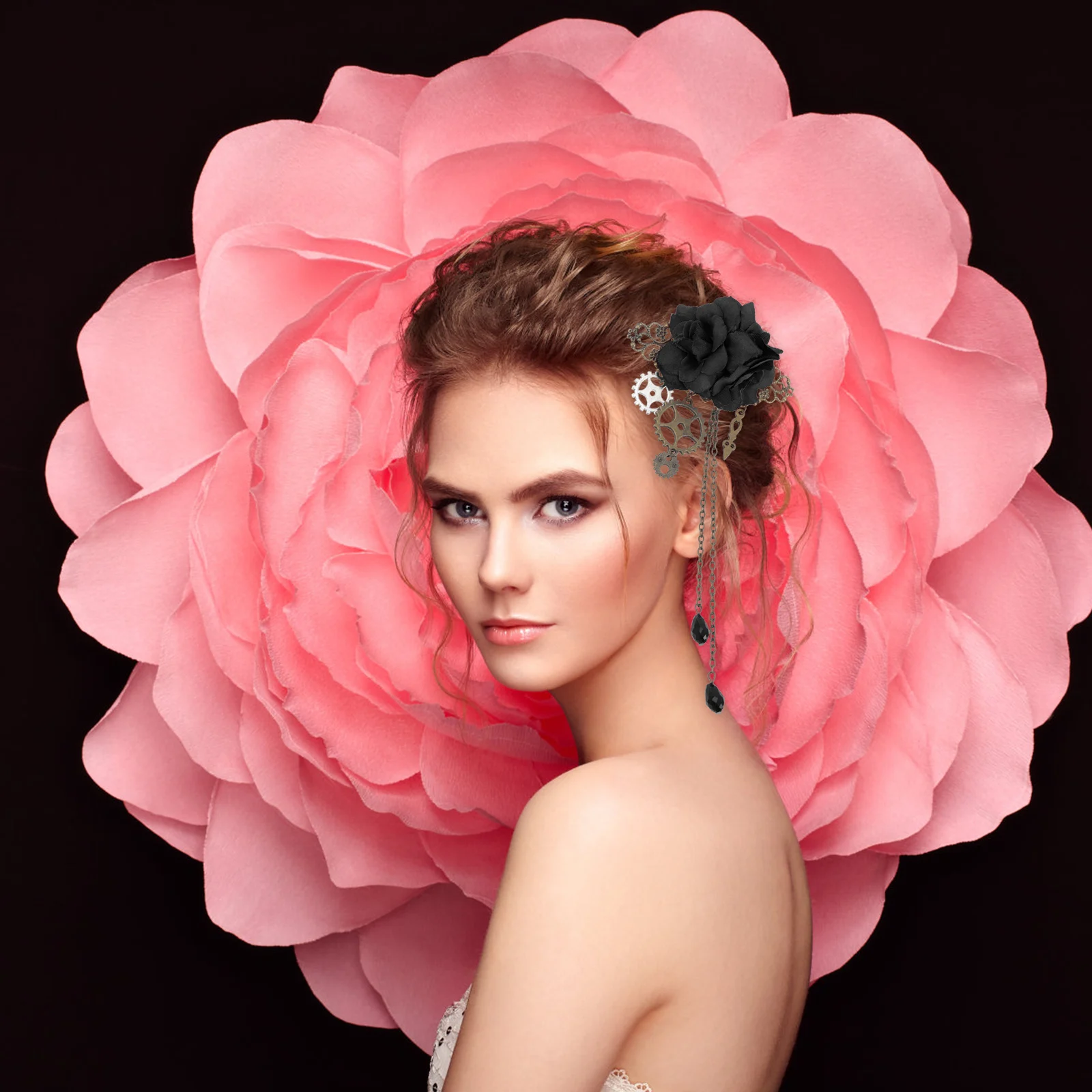 

Mechanical Gear Rose Hair Clip Gothic Lolita Hairpins For Women Cosplay Wedding Party Photography Flower Clips Accessories
