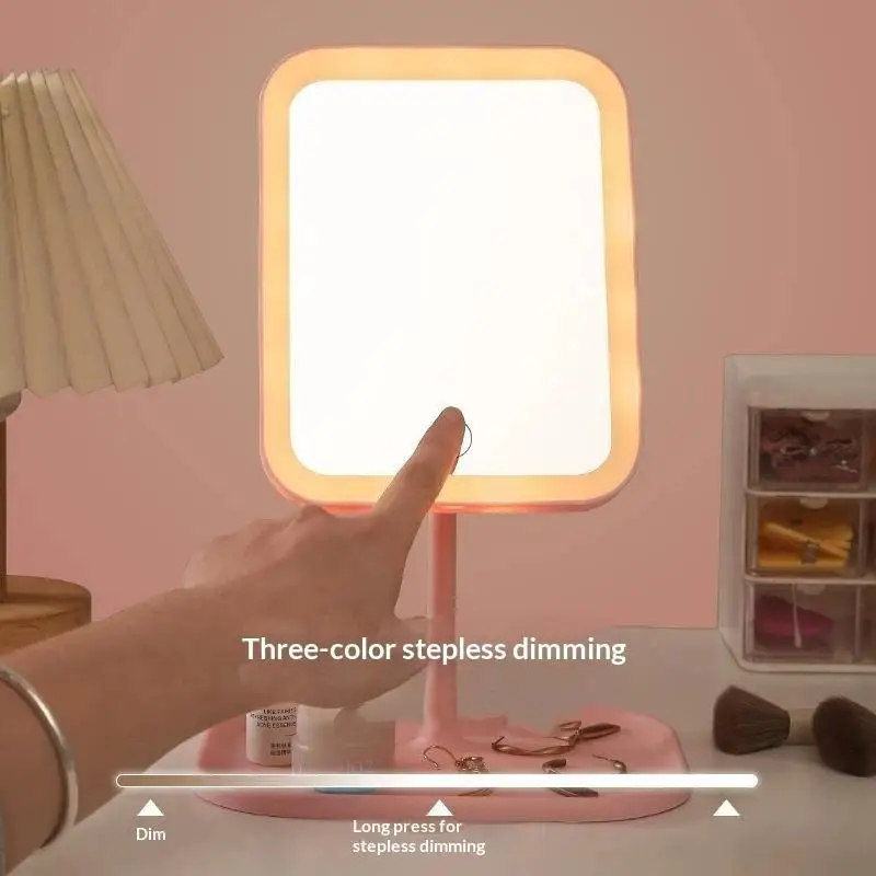 Vanity Mirror Three Color LED Light Makeup Mirror Touch Control Desktop Bedroom Makeup Mirror