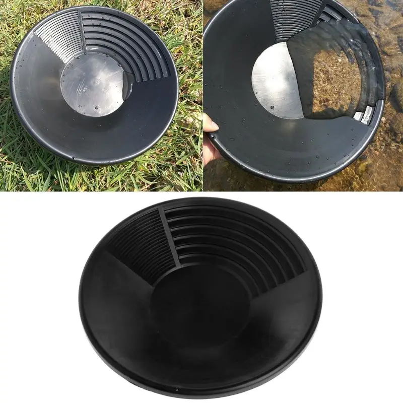 Outdoor 38cm/15inches Gold Pan with Dual Riffles Gold Washing Pan Basin for Gold Prospecting Useful Black M4YD