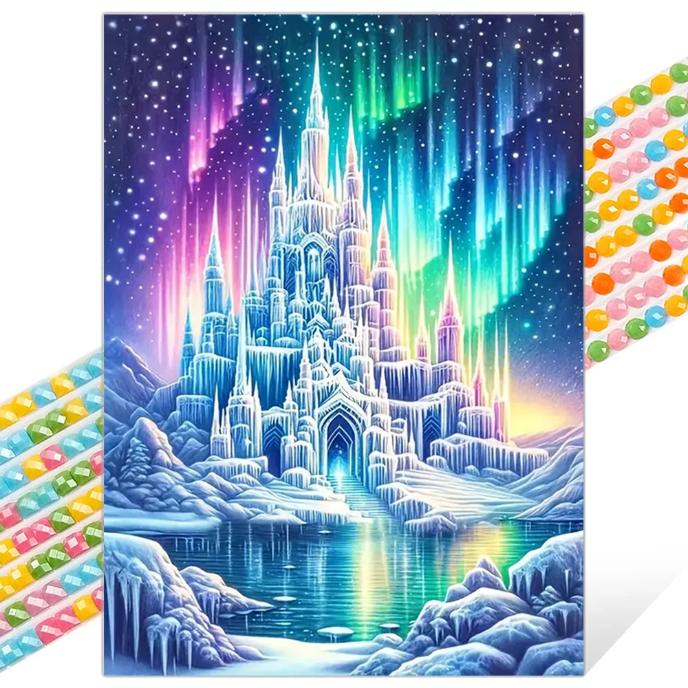 

2pcs/Set 5D Diamond Painting Aurora Castle Landscape Full Diamond Mosaic Cross Stitch Home Decor Gift 30x40cm /11.81x15.75inches