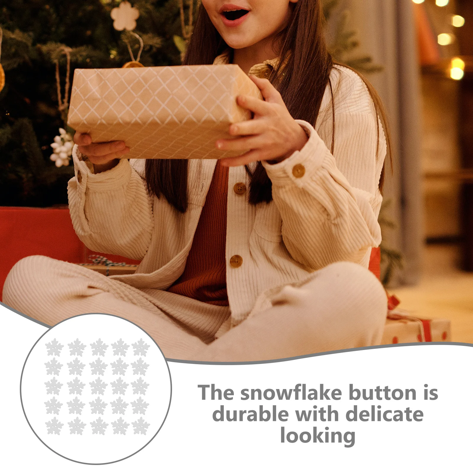 

50pcs Snowflake Button 18Mm Wooden Decoration For Diy Craft Christmas Ornament Creative Embellishments Handicraft Sewing