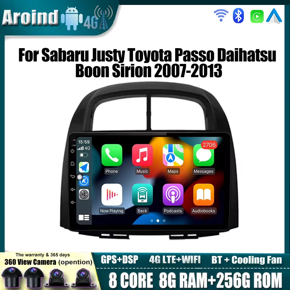 Android Auto Car Screen For Subaru Justy Toyota Passo Daihatsu Boon Sirion 2007 - 2013 Stereo Multimedia Video Player Tools 4G