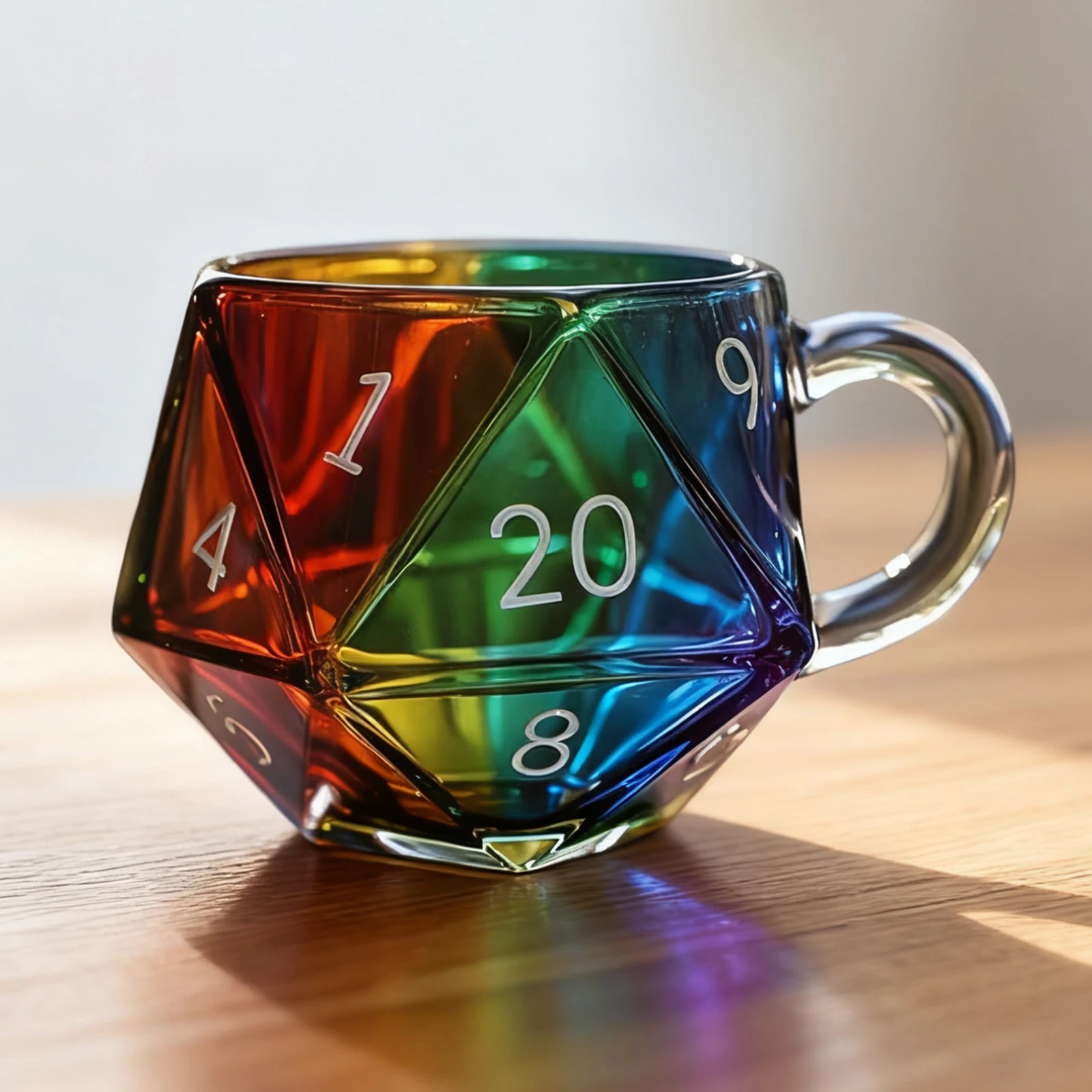 

Polyhedral Dice Coffee Cup with Handle D20 Dice Glass Cup Transparent Glass Game Mug for Fantasy Lovers