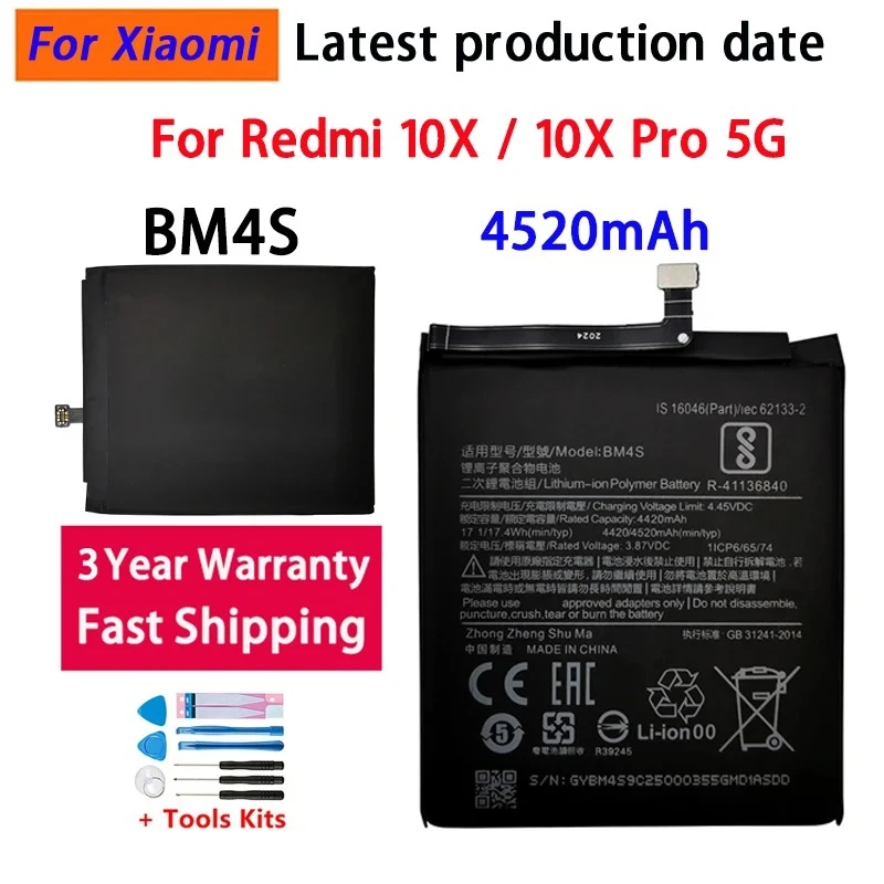 BM4S 100% 4520mAh For Redmi 10X 5G / Redmi 10X Pro 5G High Quality Replacement Phone Battery Batterie Bateria Batterij+Tools