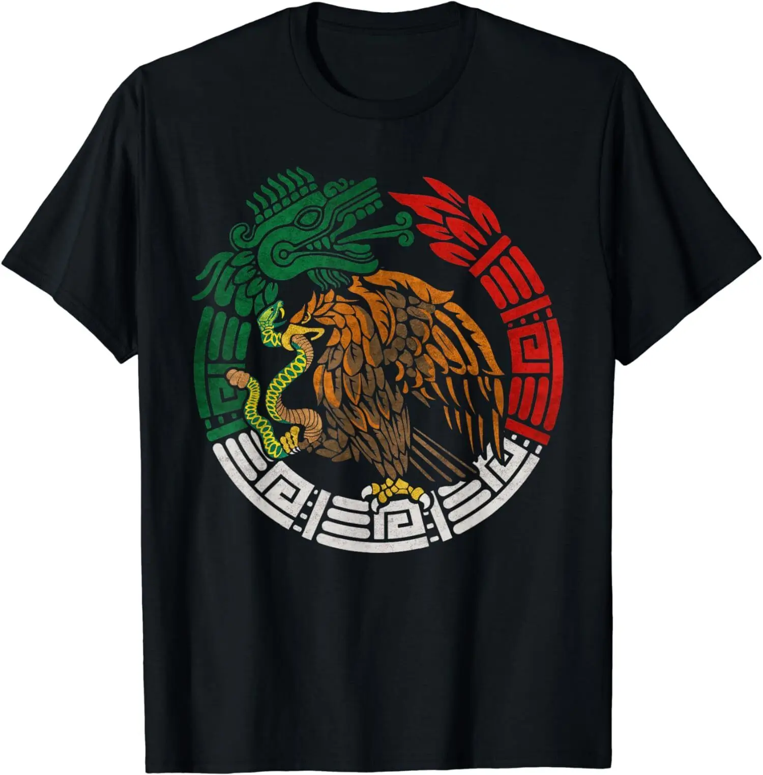 Quetzalcoatl Ouroboros Aztec Feathered Serpent Mexican Flag T-Shirt