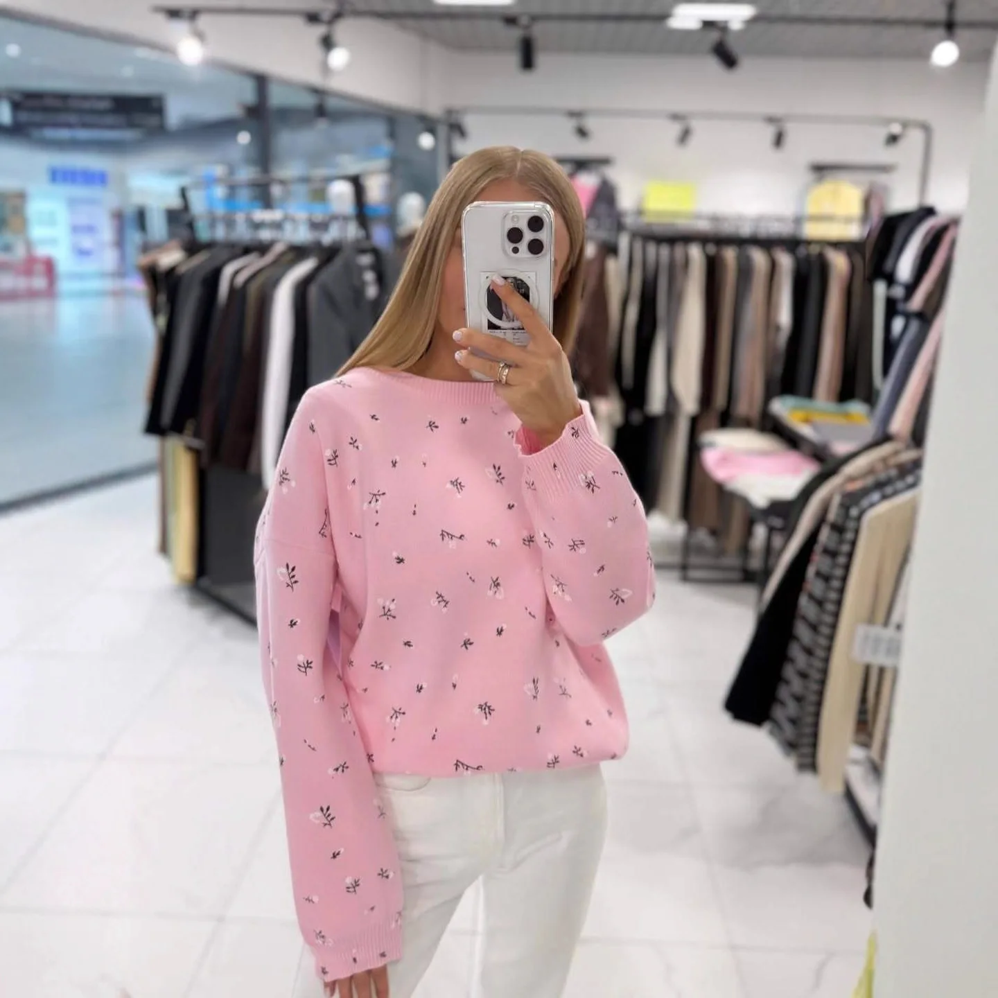 Suéter pulôver feminino com gola redonda, camada interna de outono e inverno, solto, casual, versátil, pequeno, floral, malhas de manga comprida