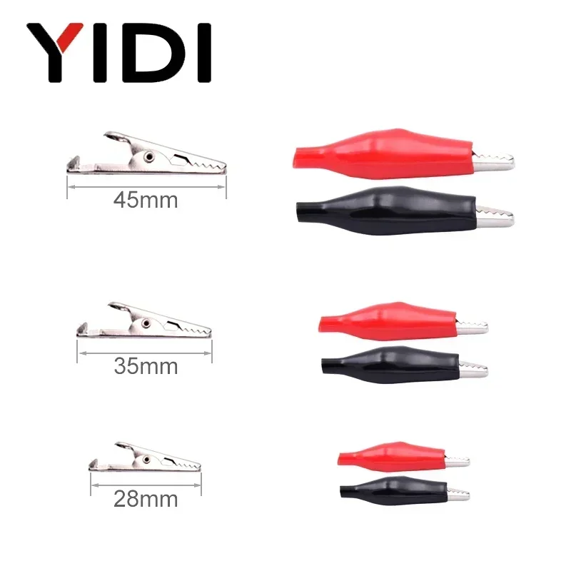 10pcs/lot Metal G98 Crocodile Alligator Clips Electrical Clamp 28mm/35mm/45mm Black Red Plastic Boot Car Battery Test Meter