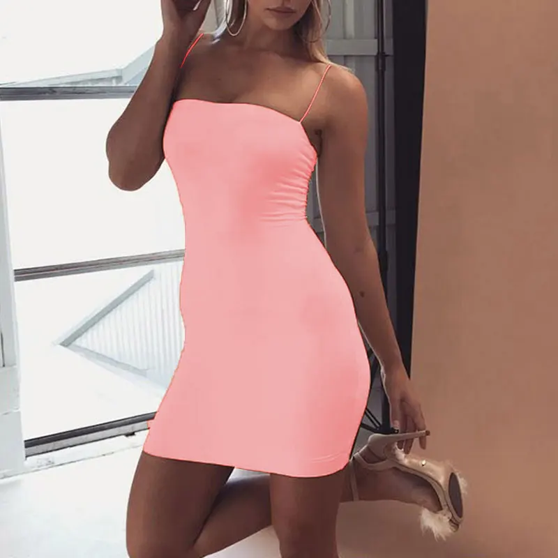 Womens Summer Backless Bodycon Sexy Mini Dress Y2k Fashion Spaghetti Strap Dress Sleeveless Solid Leisure Elegant Skirt Vestidos