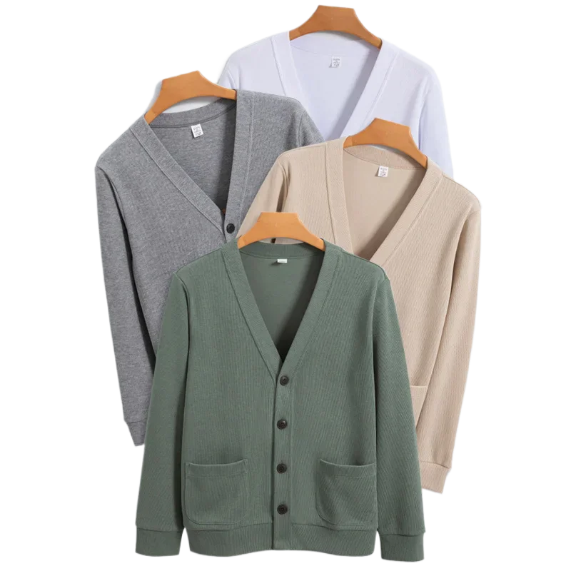 

Men's V Neck Knitted Cardigan Jacket Casual Solid Color Long Sleeve Button Sweater with Pockets Daily Wear