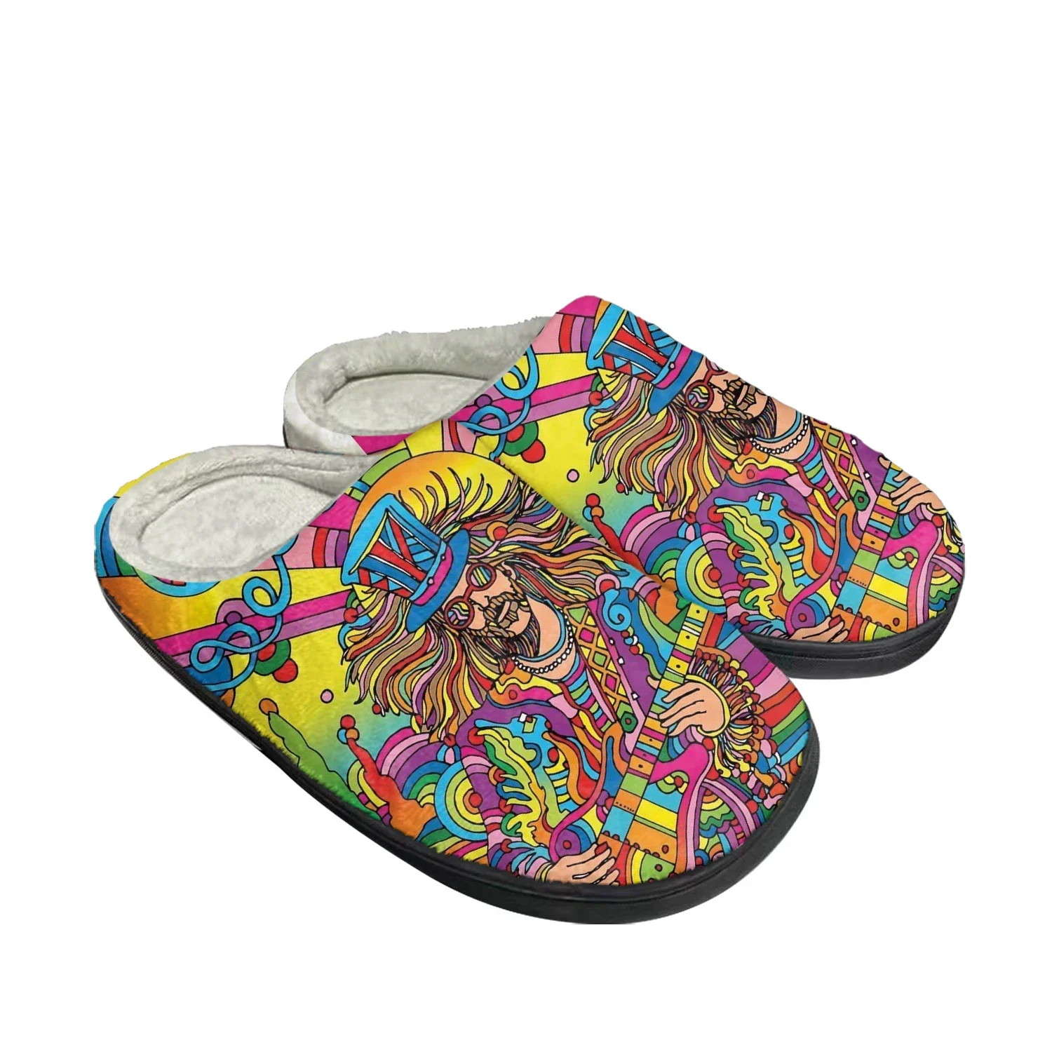 

Colorful Guitar Hippie Rock Home Cotton Slippers Mens Womens Plush Bedroom Keep Warm Shoes Thermal Indoor Slipper Custom Shoe