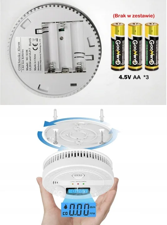 Allarme CO rilevatore autonomo di monossido di carbonio con display LCD Alimentato a batteria Certificato CE per uso domestico in cucina e ufficio