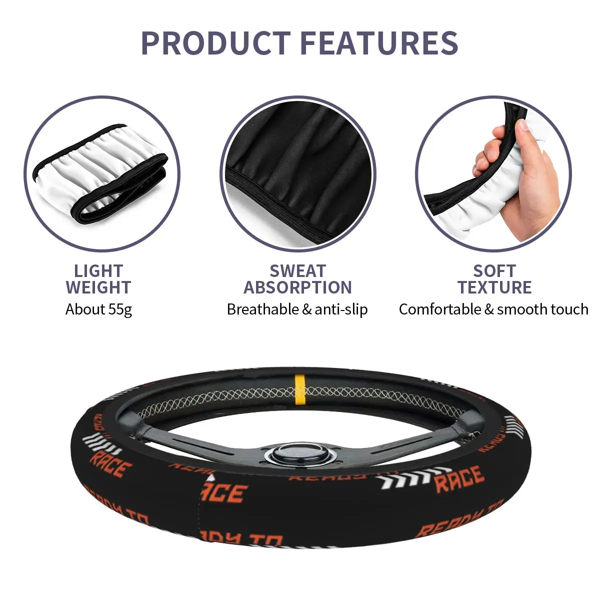 Ready To Race Universal Steering Wheel Cover Fit for SUV Anti-Slip Car Steering Wheel Protector 15 Inch 37-38cm Auto Accessories view 6