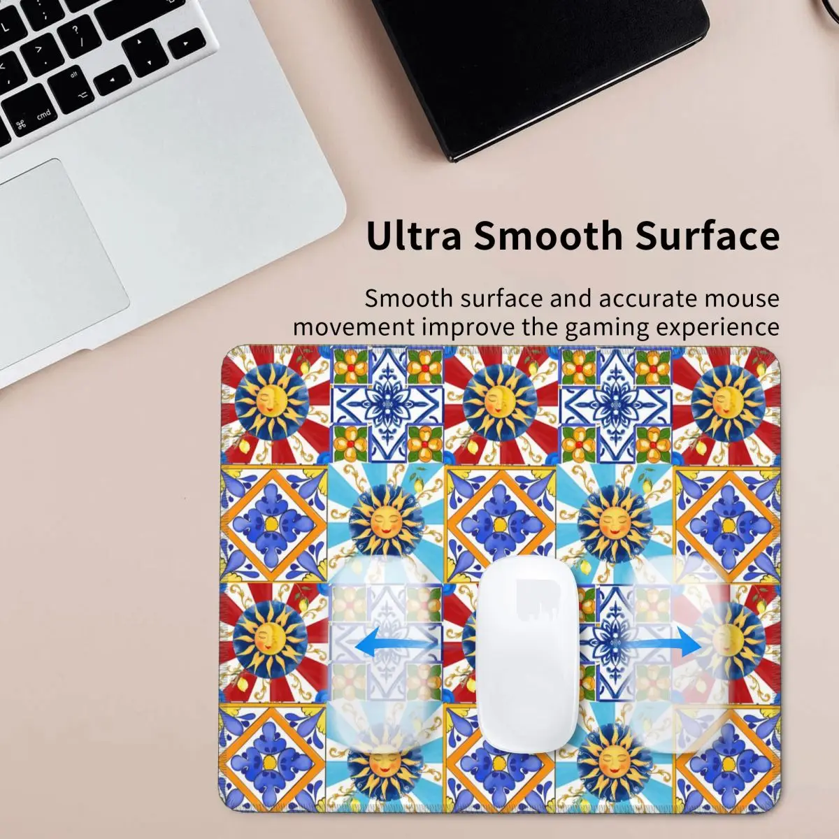 

Sicilian Tiles,sun,half Moon,mediterranean Style,lemon Art Mouse Pad Computer Keyboard Mouse Mat Gamer PC Laptop Desk Mat Office