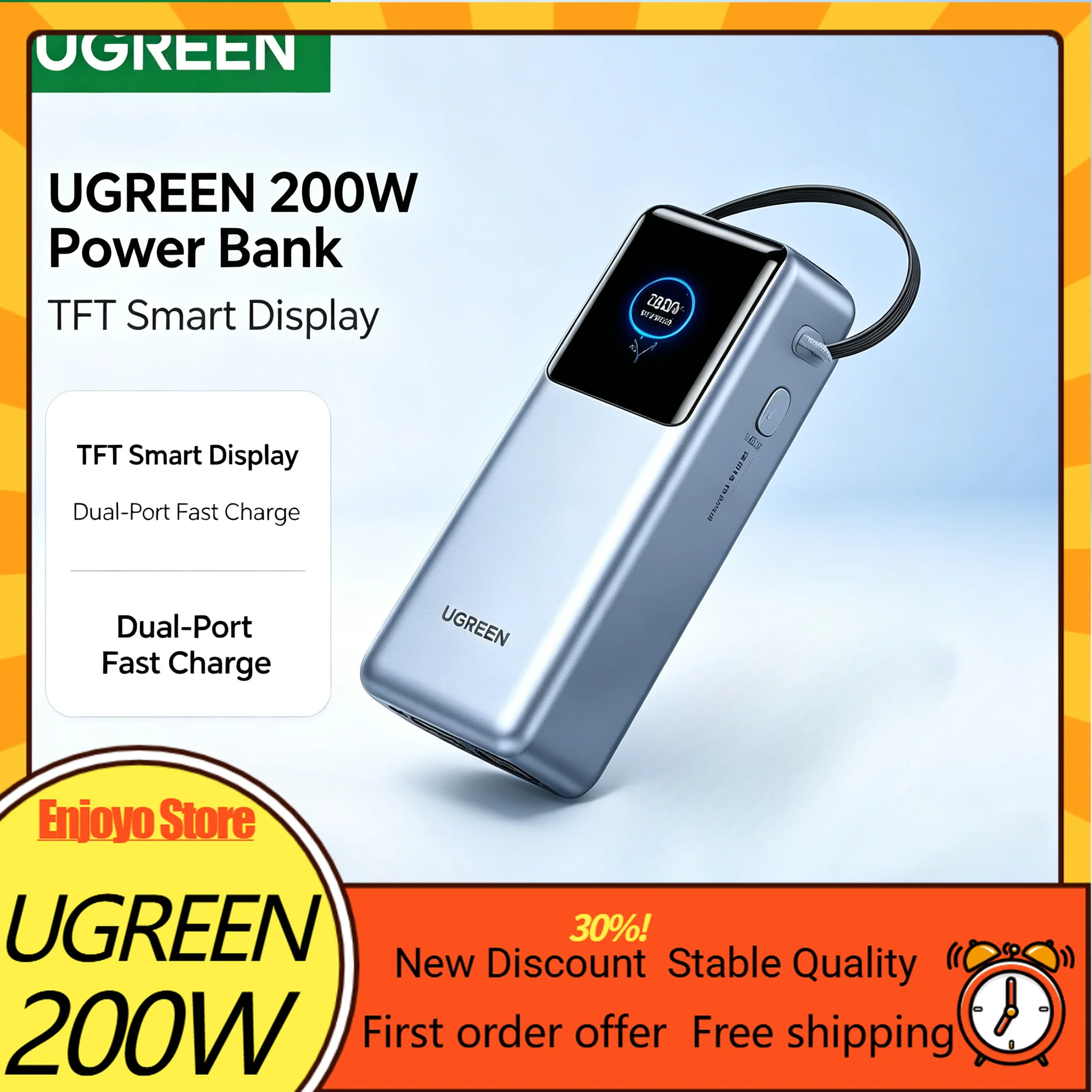 New UGREEN Nexode 200W Power Bank 25000mAh Built‑in Retractable Cable 4‑Port External Charger for Laptop Xiaomi 90W HyperCharge