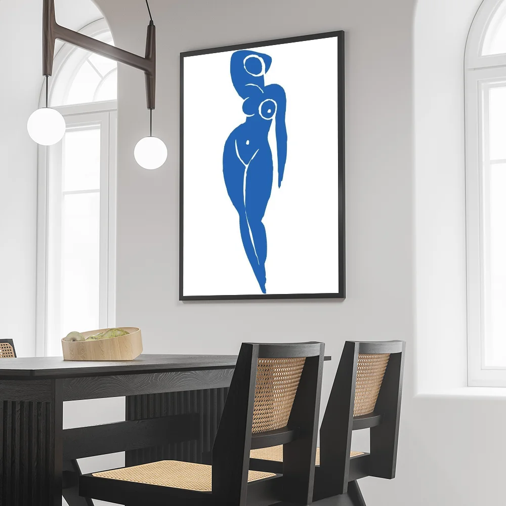 1PC Blue Henri Matisse Picasso Woman Poster Self-adhesive Art Waterproof Paper Sticker Coffee House Bar Room Wall Decor