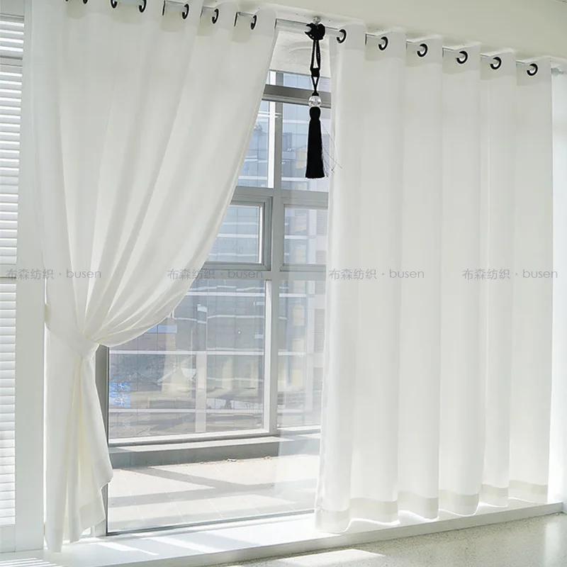 Pure White Semi-blackout White Curtains for Living Room and Bedroom Gauze Curtains for Light Transmission Door Custom Size