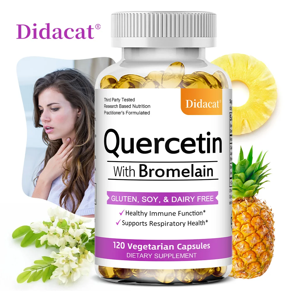 Quercetin & Bromelain Capsules, Support Immune, Cellular, Respiratory, Digestive, Cardiovascular & Joint Daily Wellness