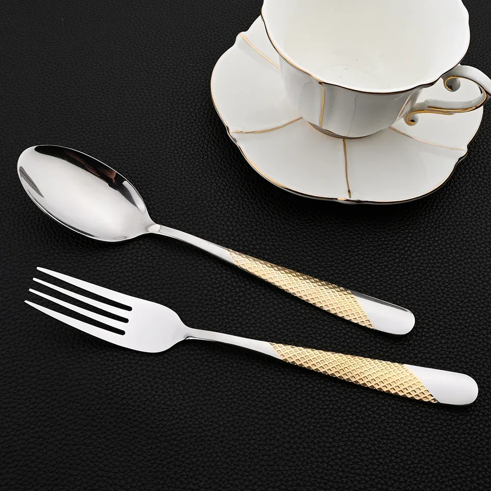 24Pcs Flatware Sets Stainless Steel Dinnerware Western Kitchen Cutlery Knife Fork Tea Spoon Mirror Silver Tableware Dinner Set