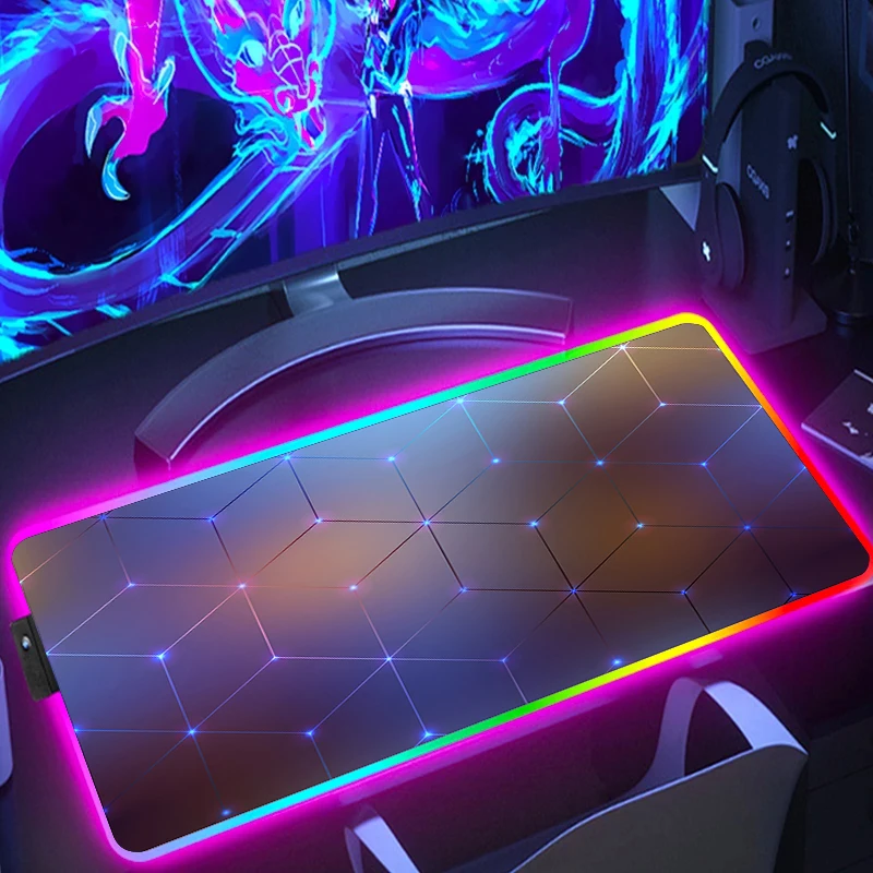 Imagem -04 - Grande Jogo Hexagon Mousepad Led Antiderrapante Jogo Teclado Pads Rgb Geométrica hd Bloqueio Borda Tapete do Mouse do Computador Gamer