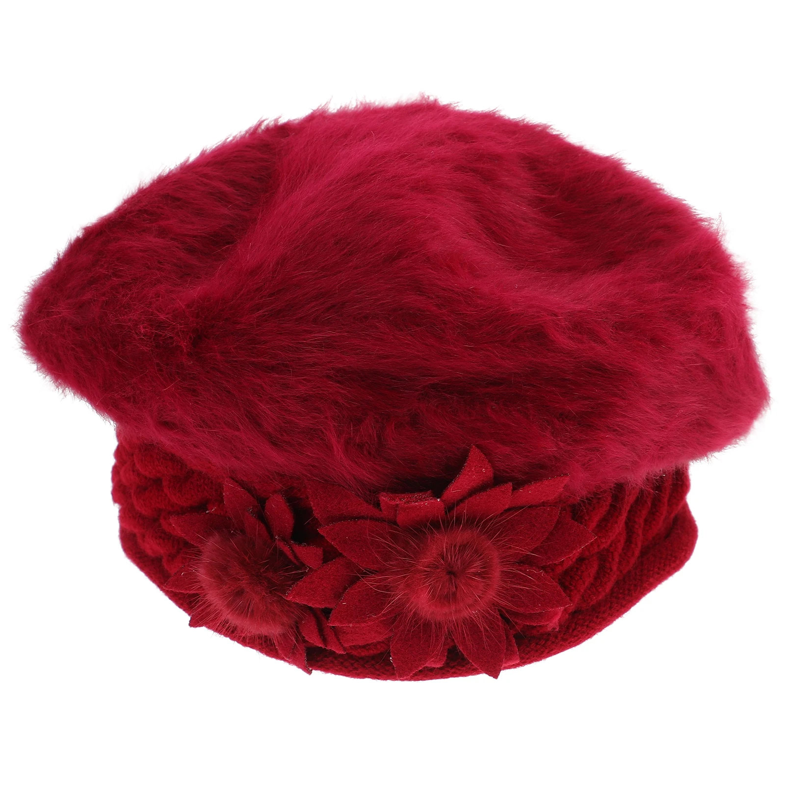 

Winter Beanies Warm Cap Middle Aged Women Side Flower Design Outdoor Warm Women Hat Hat Stretchy Elastic Band Gifts