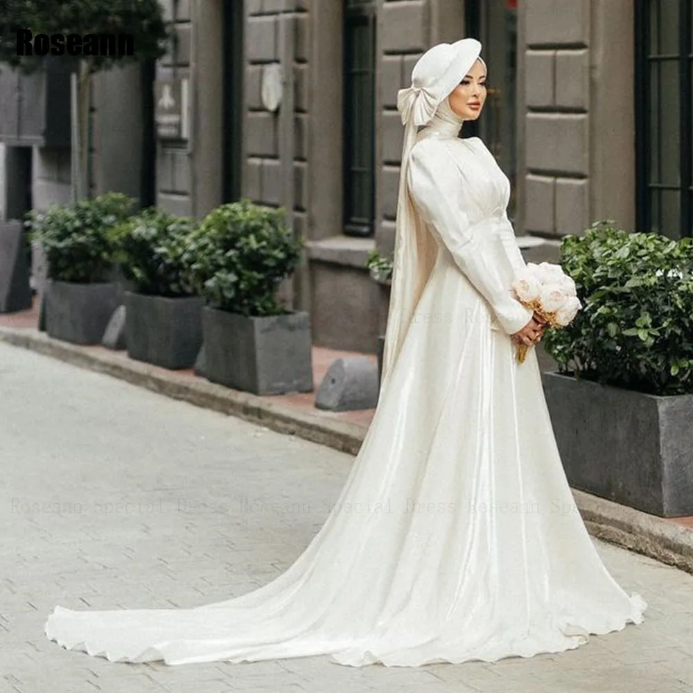 Customized Muslim 2025 New Simple Ivory A-line Wedding Dresses Satin Ribbon Draped Pleat Brush Train Bride Gown robe de marie - AliExpress 320 Customized Muslim 2025 New Simple Ivory A-line Wedding Dresses Satin Ribbon Draped Pleat Brush Train Bride Gown robe de marie - AliExpress 320