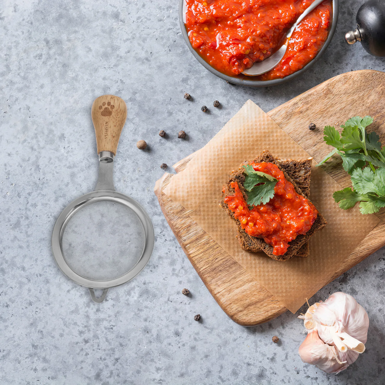 

3pcs Fine Mesh Strainer Set Stainless Steel Kitchen Sifter Colander Wood Handle For Rice Tea Juice Cooking Oil Filter Soup