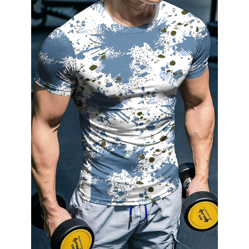 Men's High-Elasticity Fitness Short Sleeve Shirt 3D Tight-fitting quick-dry sports top for outdoor fitness and running training